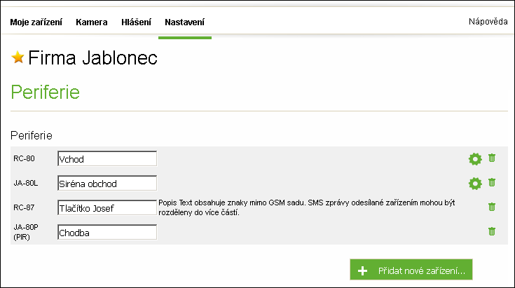 Snímek obrazovky na webu JabloTool, záložka Periferie Seznam zařízení